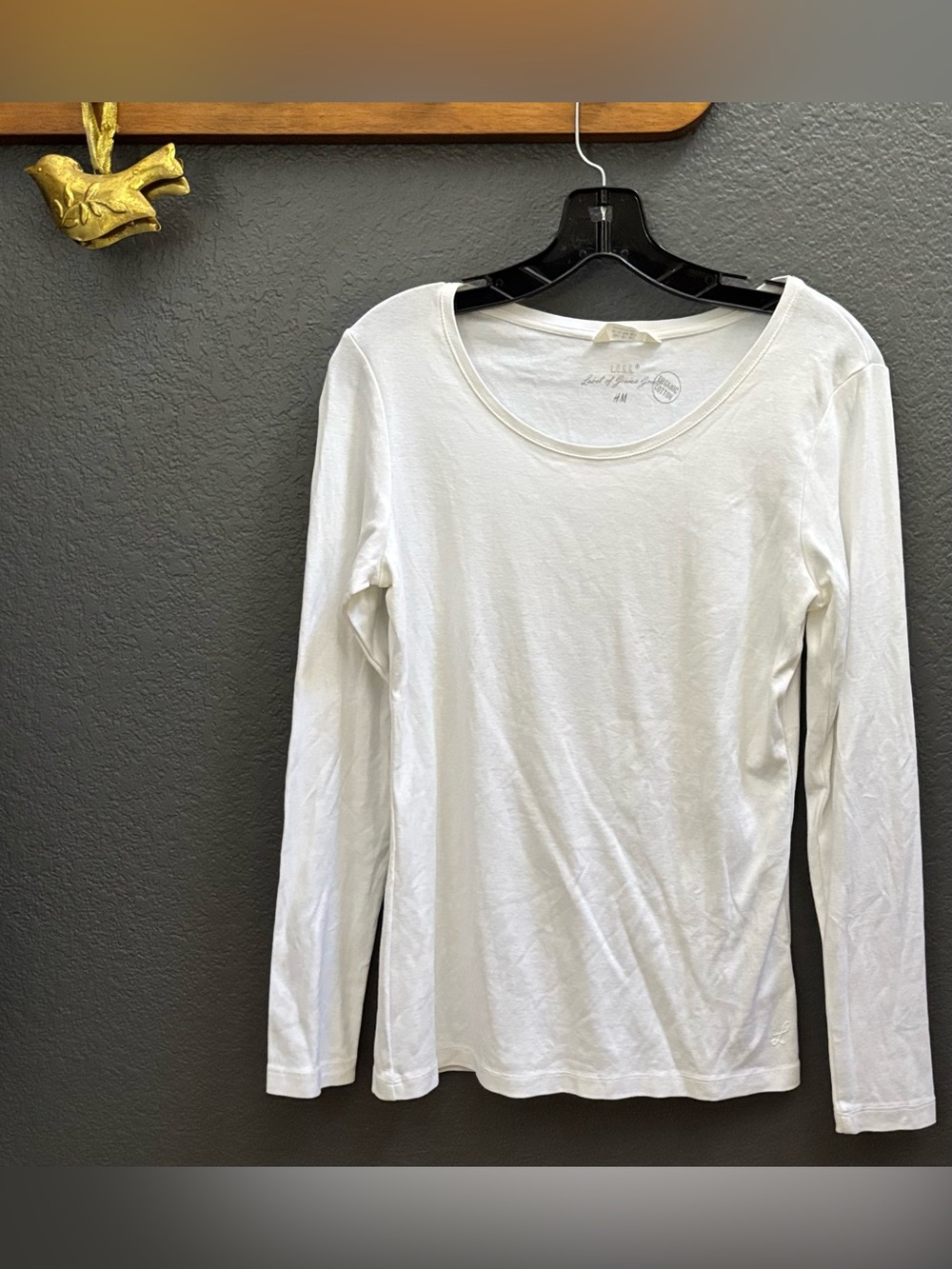 🕊️ H&M L.O.O.G. || Organic Cotton stretch White Long-Sleeve Scoop Neck Tee